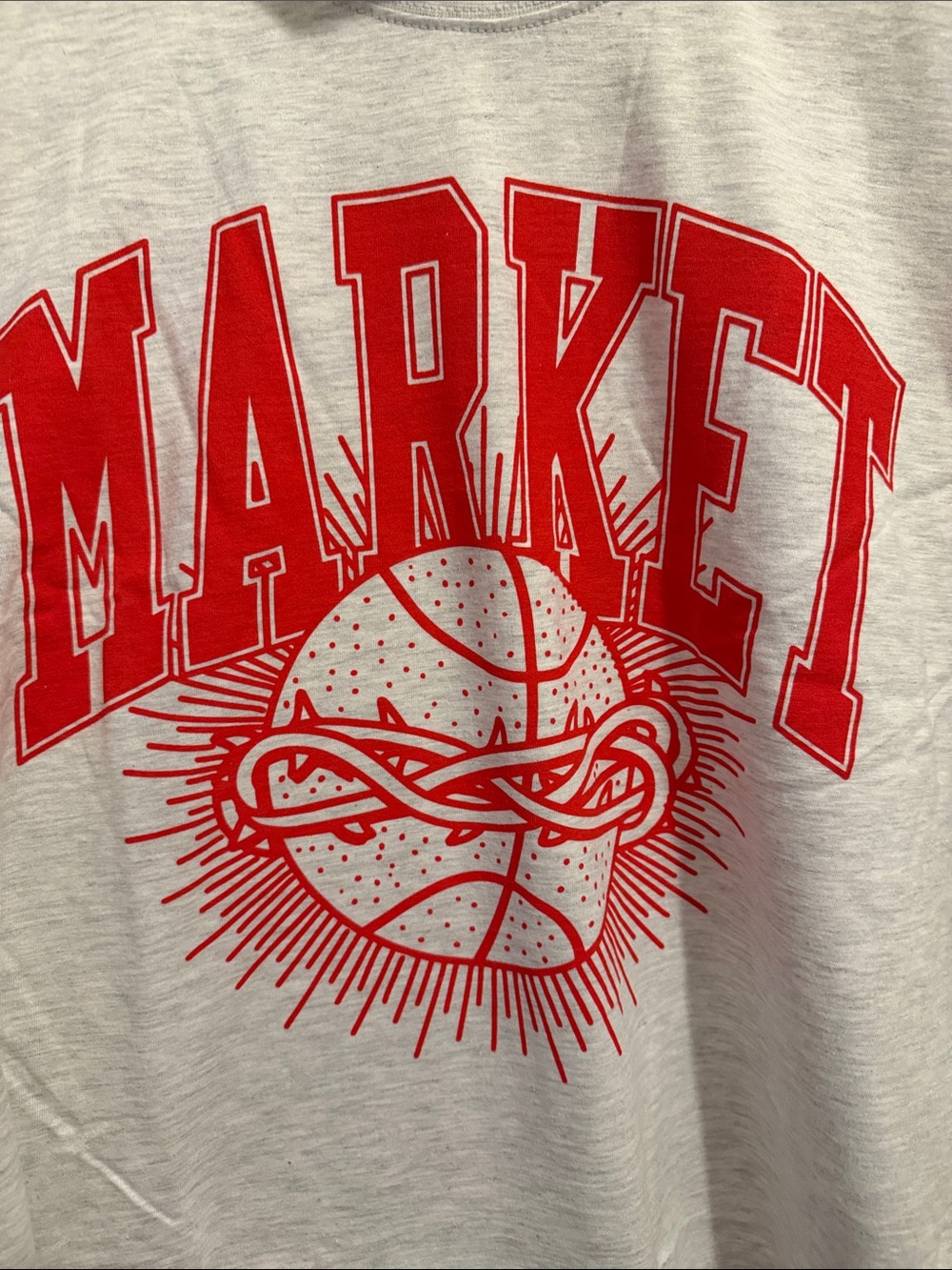 Market Graphic Short Sleeve Tee - Light Gray with Red Print